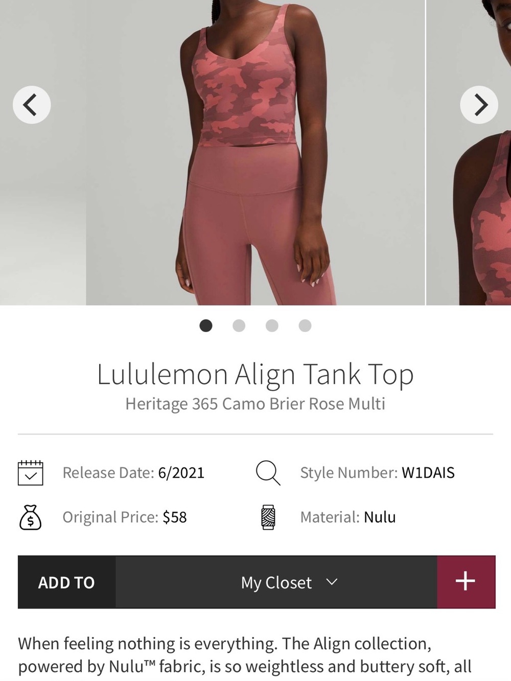 lululemon athletica Heritage 365 Camo Tank — Brier Rose Multi